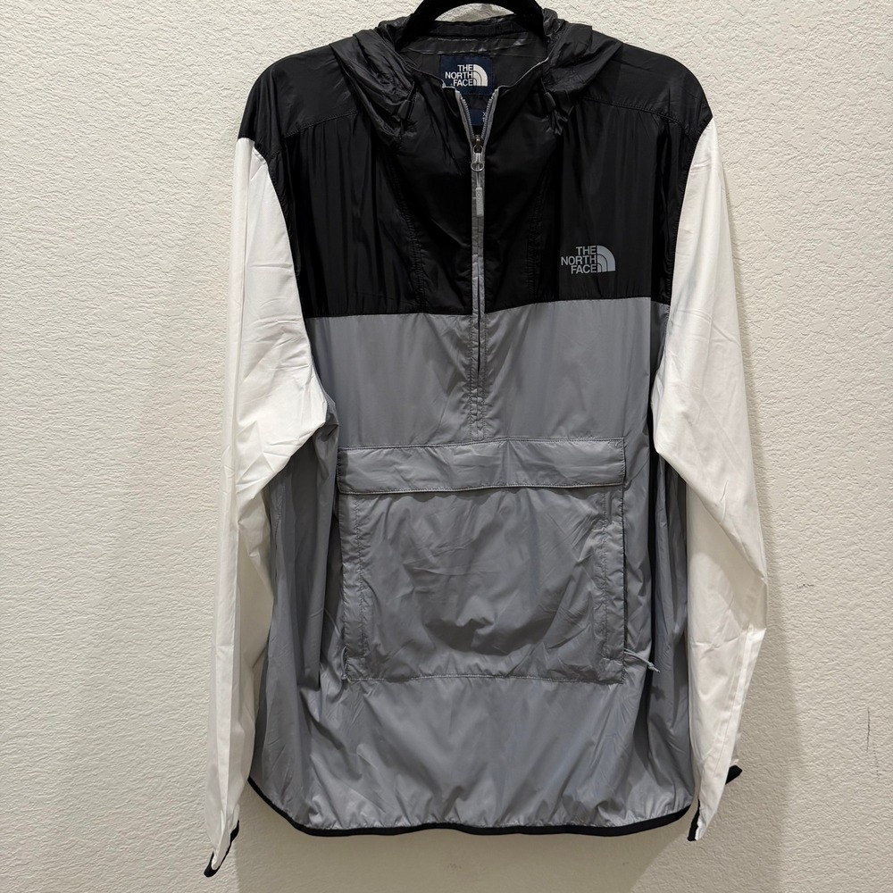 The North Face Mens Fanorak Quarter Zip Windbreaker Jacket Black Grey White XL